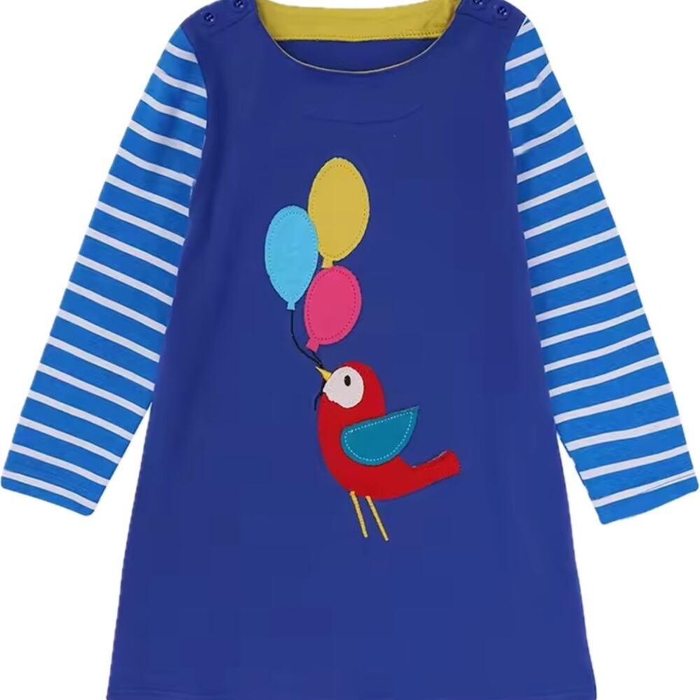 New Blue Striped Dress with Bird and Balloons 3T